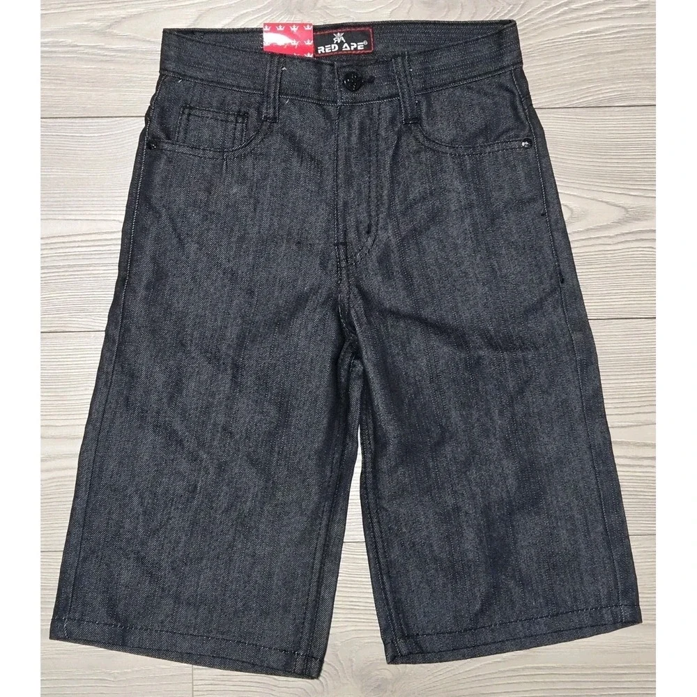 NEW Red Ape‎ Shorts BOYS Size 8 Black Y2K Embroidered Skater Street Wear Denim
